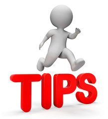 Jump Character Indicates Tips Label And Man 3d Rendering