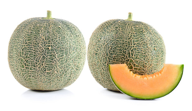 Ripe cantaloupe melon on white background