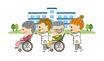 車いすを押す看護師　その4