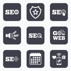 SEO icons. Search Engine Optimization symbols.