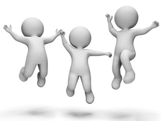 Jump Happy Indicates Happiness Joyful And Render 3d Rendering