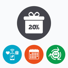 20 percent sale gift box tag sign icon.