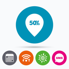 50 percent sale pointer tag sign icon.