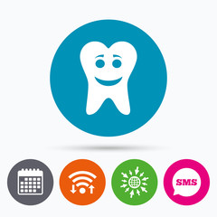 Tooth happy face sign icon. Healthy tooth