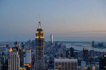 Naklejka premium The New York City Skyline in late evening looking South towards