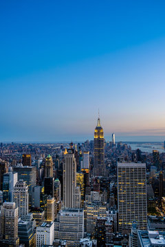 The New York City Skyline in late evening looking South towards