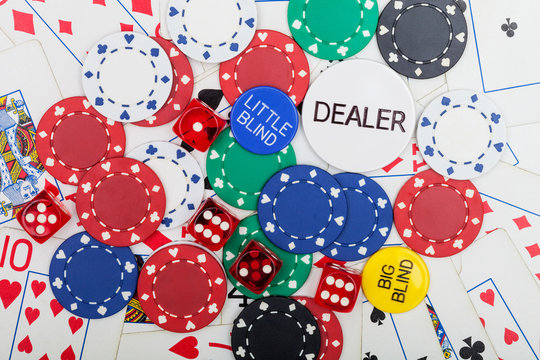 Poker chips,dice and playing cards