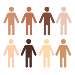 eight pictograms of human figures with different skin color