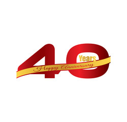 40 happy anniversary red golden ribbon