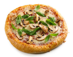 Delicious tasty pizza with vegetables, isolated on white