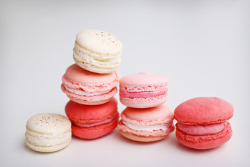 Fresh macaroons on white background, closeup