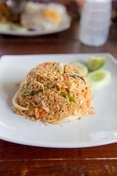Thai foods fried rice with spicy pork served on one dish