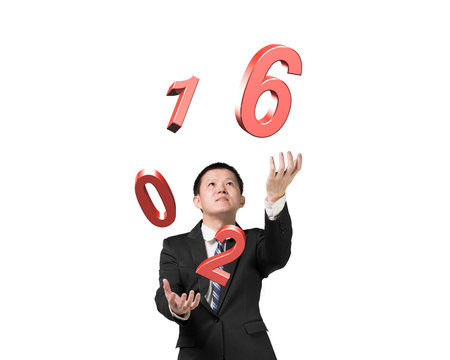 Man catching throwing 2016 red words