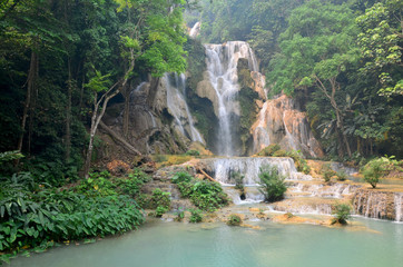 Fototapeta na wymiar Tat Kuang Si Waterfalls in Luang Prabang, Laos
