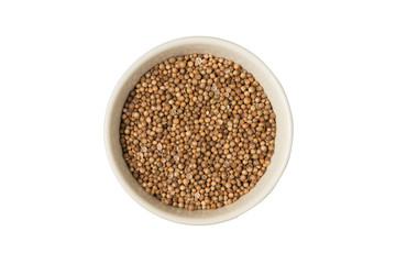 Isolated bowl of dried coriander seed on a white background