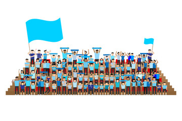 team supporter on stadium seats stand in blue shirts kit