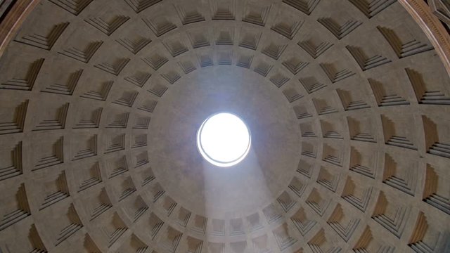 Rome,italy,06/08/2015:View of pantheon ceiling spinning sun rays coming through the hole