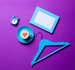 cup, hange, clock and photo frame