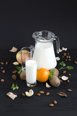 glass of milk with fruit mint