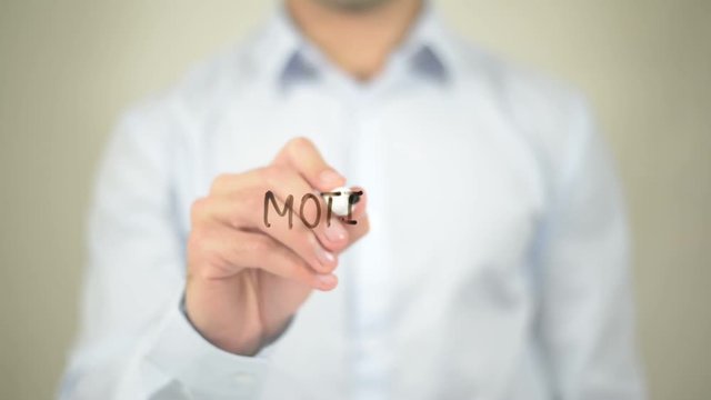 Motivate   ,  man writing on transparent wall