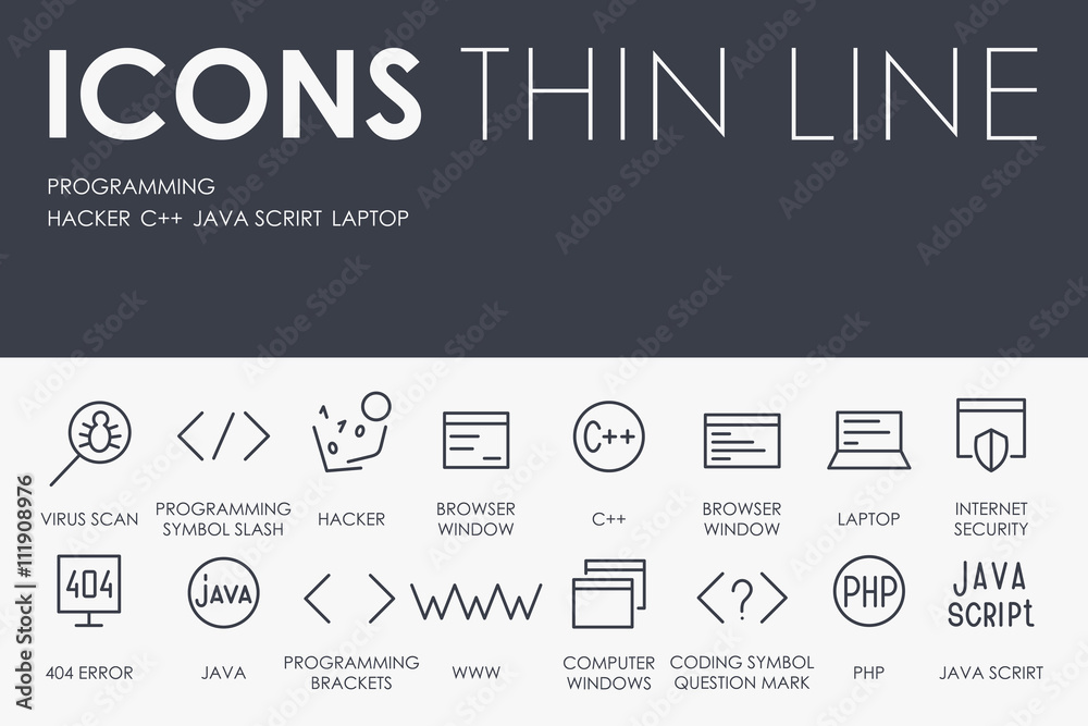 Wall mural programming thin line icons