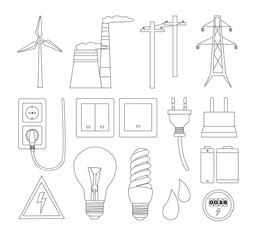 Energy, electricity, power icons