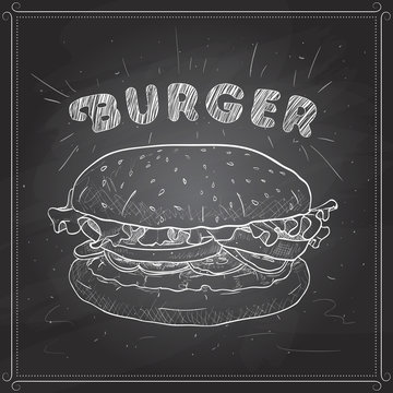 burger scetch on a black board