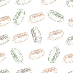 seamless pattern color hot dog scetch