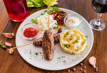 kebab with mashed potatoes