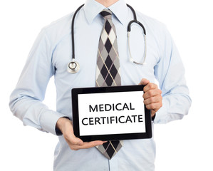 Doctor holding tablet - Medical certificate