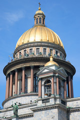 Fototapeta premium The dome of Isaac's Cathedral against the blue july sky. Saint Petersburg, Russia