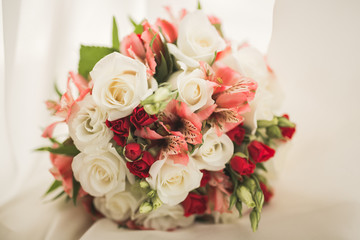 Wonderful luxury wedding bouquet of different flowers
