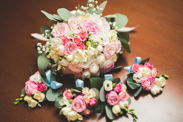 Wonderful luxury wedding bouquet of different flowers