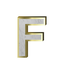One letter from marble with gold frame alphabet set isolated over white background