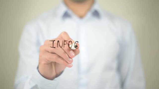 Infographics, writing on transparent screen