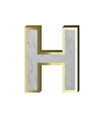 One letter from marble with gold frame alphabet set isolated over white background