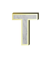 One letter from marble with gold frame alphabet set isolated over white background