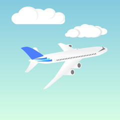 Passenger Airplane. Passenger Airliner. Airplane freight. Aircraft isometric on blue sky background. Civil Aviation. Vector illustration