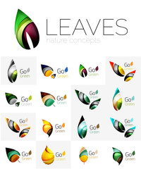 Futuristic design eco leaf logo set