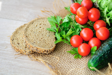 cherry tomatoes,parsley and cucumber