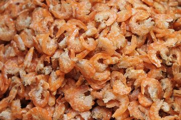 Dried shrimp in Thai local market.