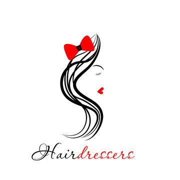 Logo Hairdressers with girl
hairdresser`s logo illustration with a profile of a girl with long hair and a bow
