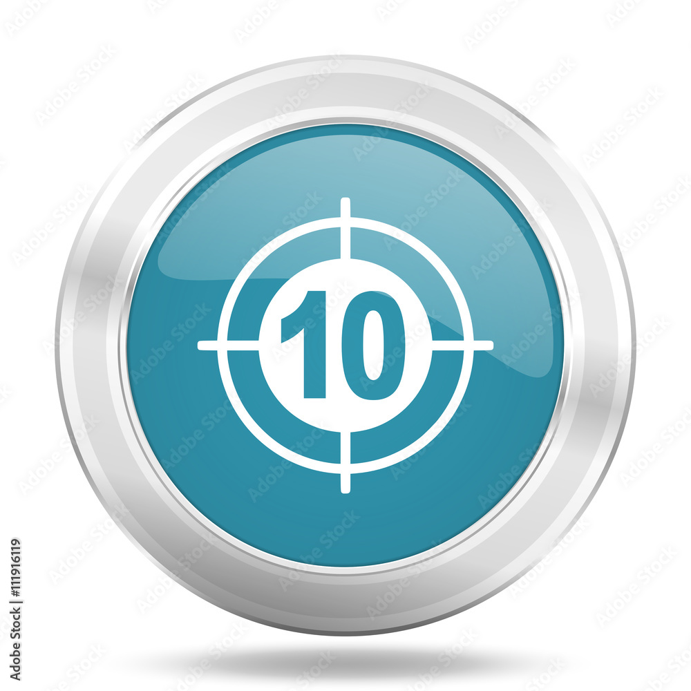 Poster target icon, blue round glossy metallic button, web and mobile app design illustration
