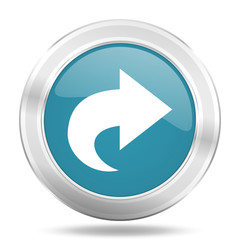 next icon, blue round glossy metallic button, web and mobile app design illustration