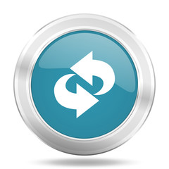 rotation icon, blue round glossy metallic button, web and mobile app design illustration
