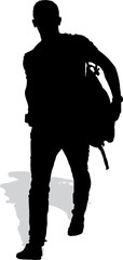 Vector silhouette of the walking man with a backpack