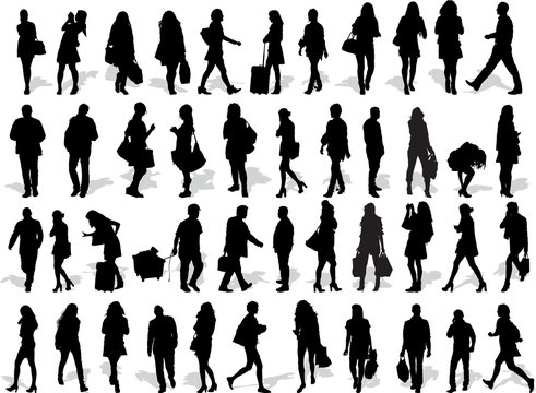 Set of 44 vector's silhouettes of people in action