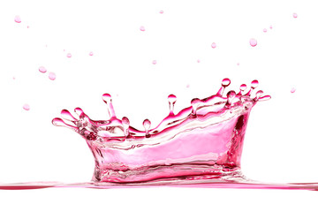 Red wine splashing, isolated on white background.