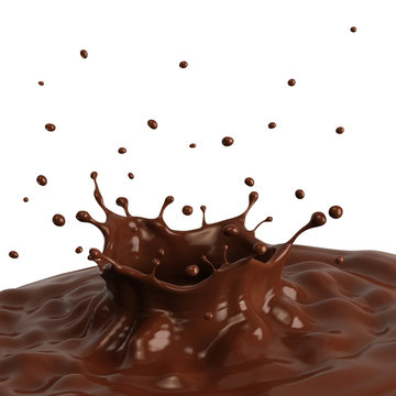 Hot chocolate splash with pouring, isolated on white background.