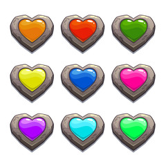 Cartoon stone hearts set